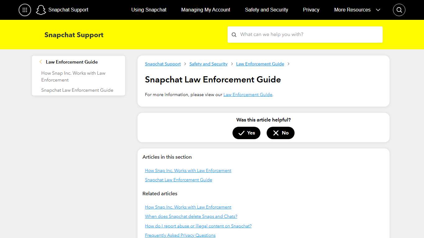 Snapchat Law Enforcement Guide – Snapchat Support